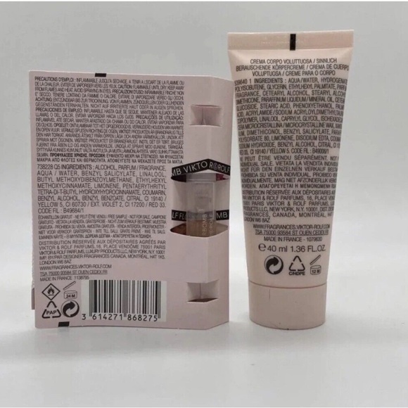 Viktor & Rolf Light Pink Cosmetic Drawstring .Lotions + perfume sample + bag. - Picture 4 of 6